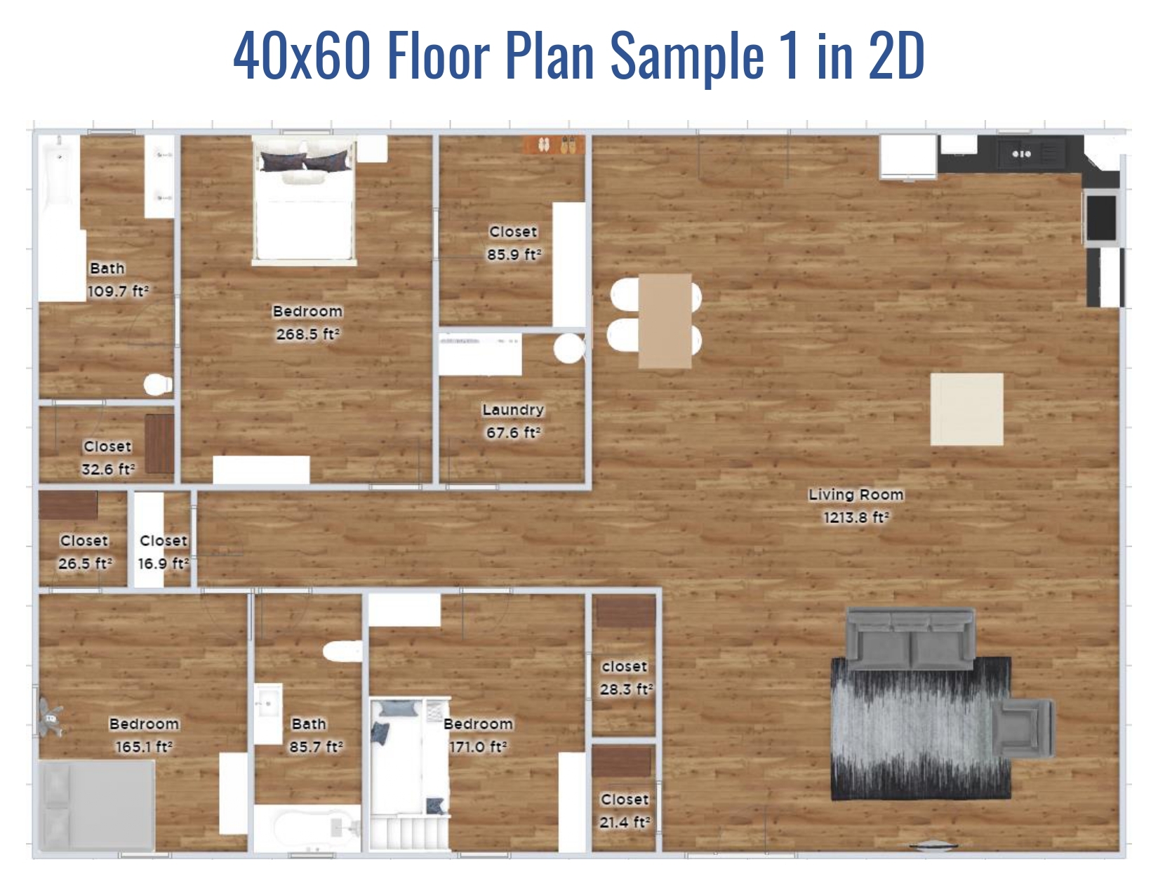 40x60 3 Bedroom House Plans