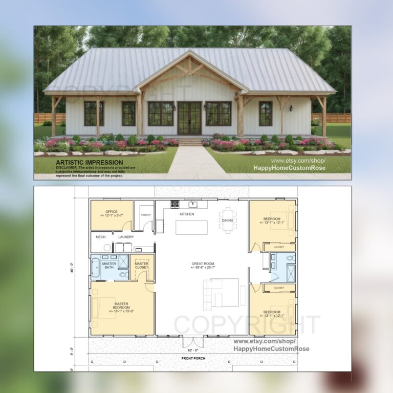 Farmhouse Barndominium 40 X 60 House Plan Design 3 Bed 2 