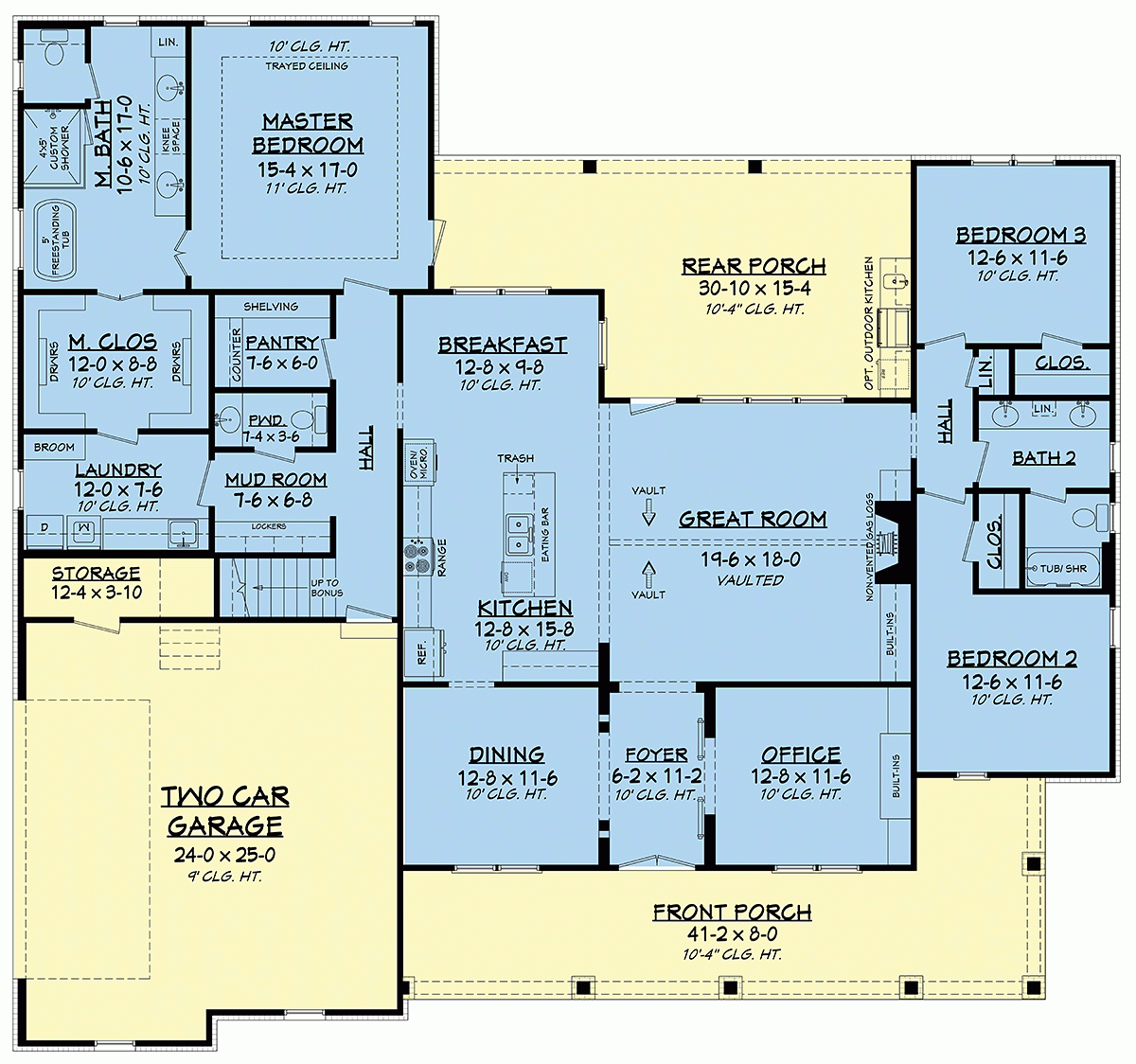 House Plan 51993 Traditional Style With 2570 Sq Ft 3 Bed 2 Ba