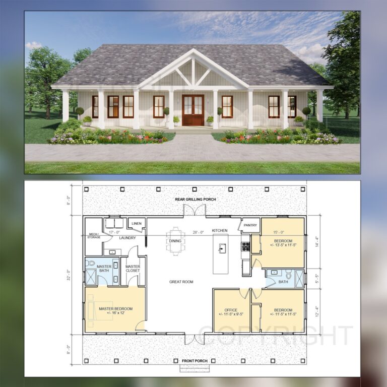 Lakeview House Plans Open Plan Design Modern Farmhouse 3 Bed 2 