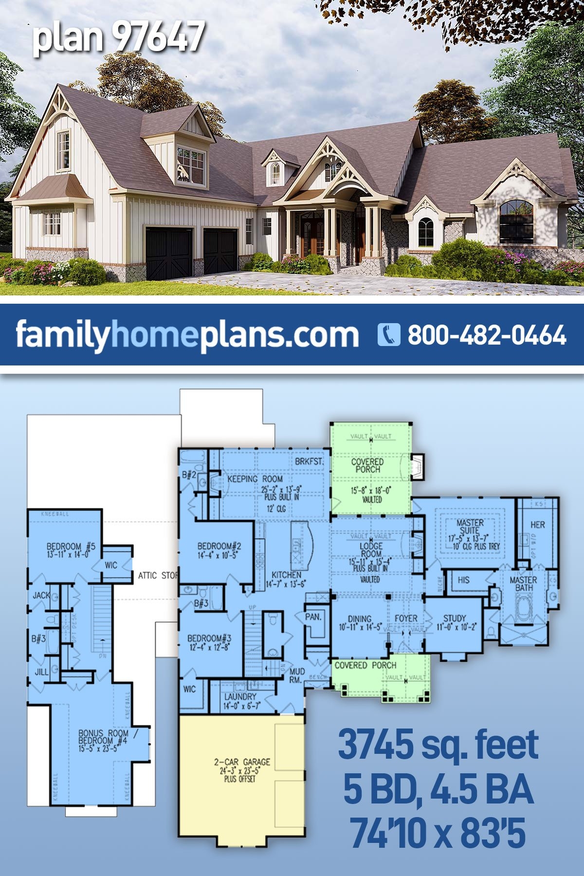 Plan 97647 NEW Craftsman Home Plan Offers 2745 Sq Ft 5 Bed 4 