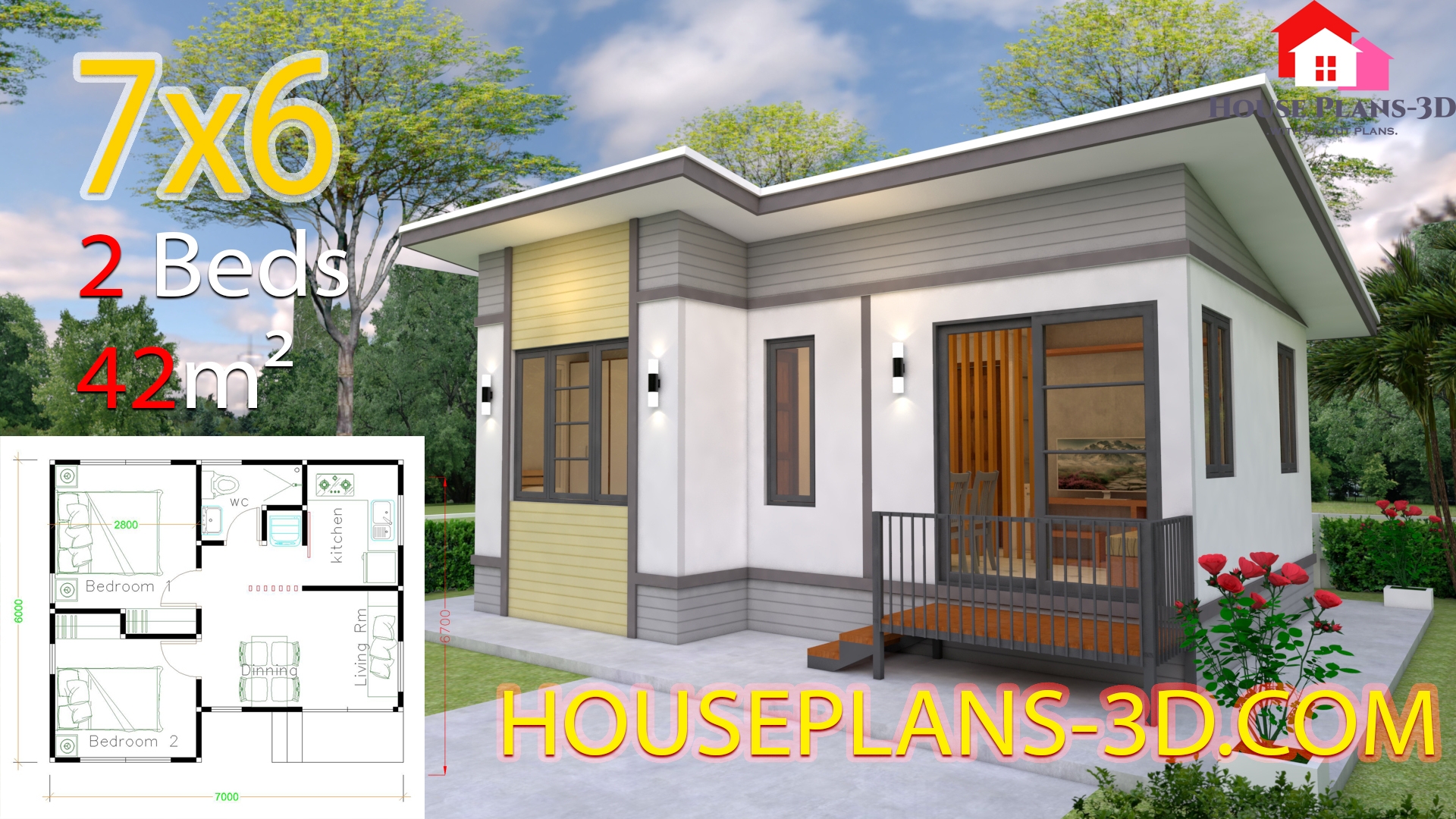 Small House Plans 7x6 With 2 Bedrooms House Plans 3D