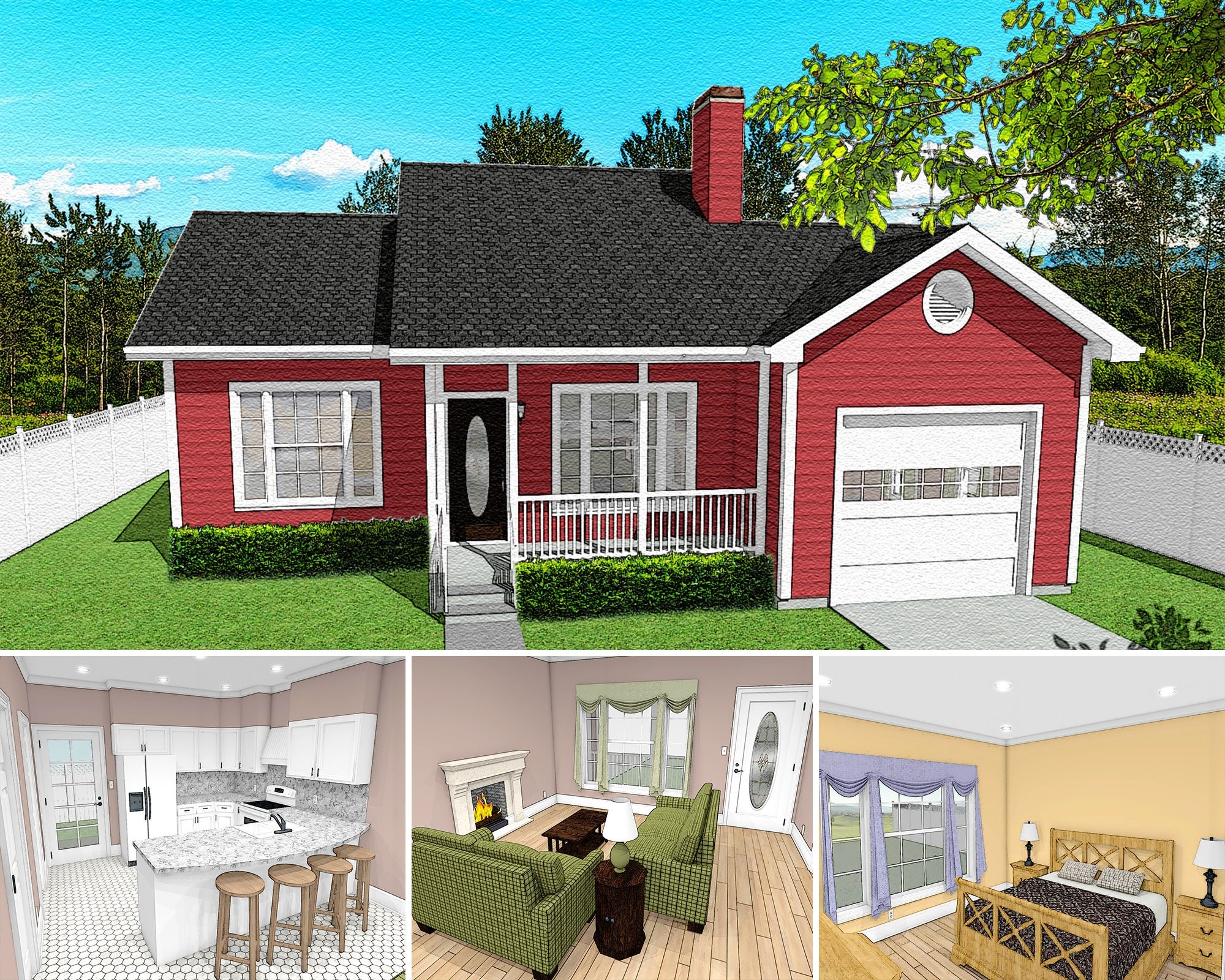 1 Bed 1 5 Bath 800 SF 45x37 House Plans 1 Car Garage 1 Story Traditional Cottage Floor Plan Digital Blueprint PDF Tiny Home Granny House Etsy