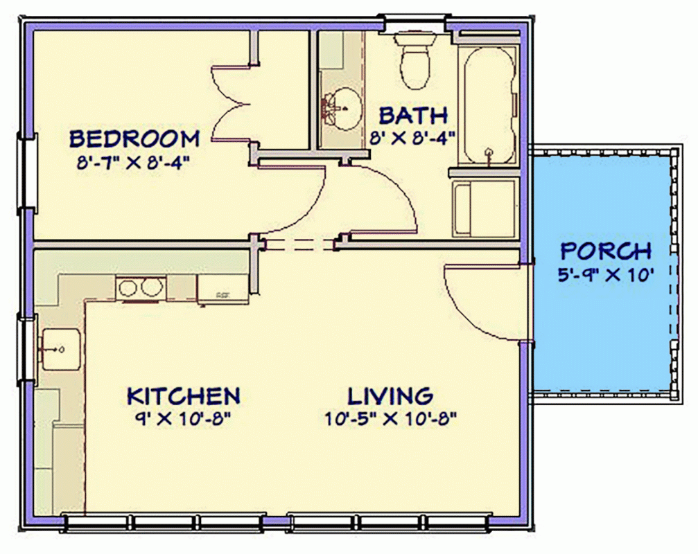 1 Bed ADU Cottage With Front Porch 400 Sq Ft 560030TCD 