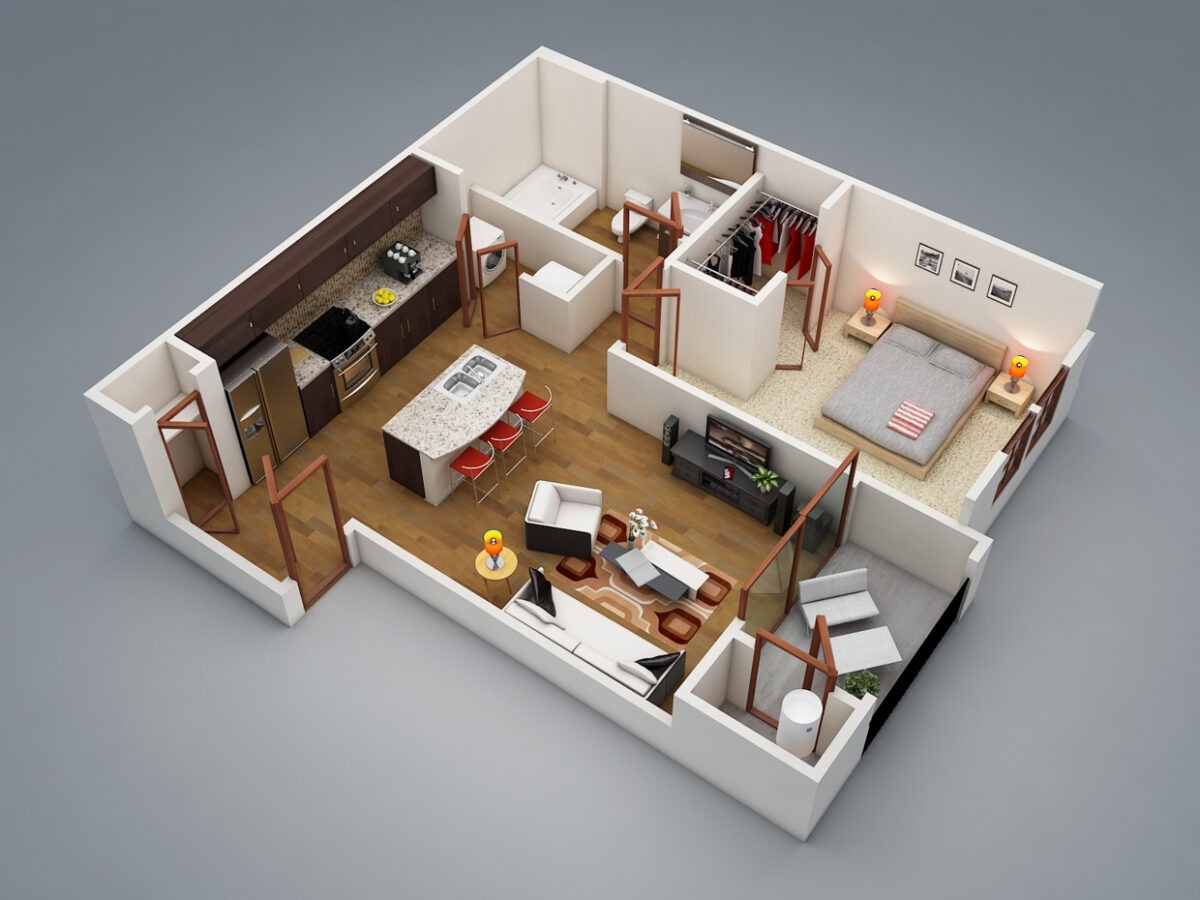 1 Bedroom Apartment House Plans