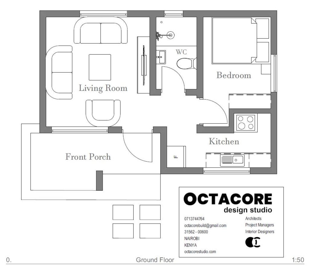 1 Bedroom Bungalow House Plan Octacore Architects Design Studio