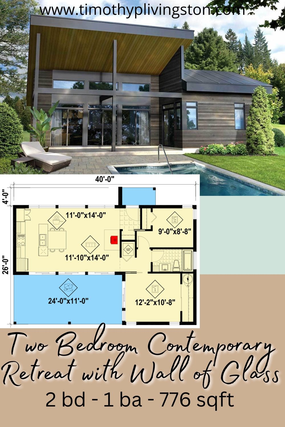 Two Bedroom Tiny Modern House Plan