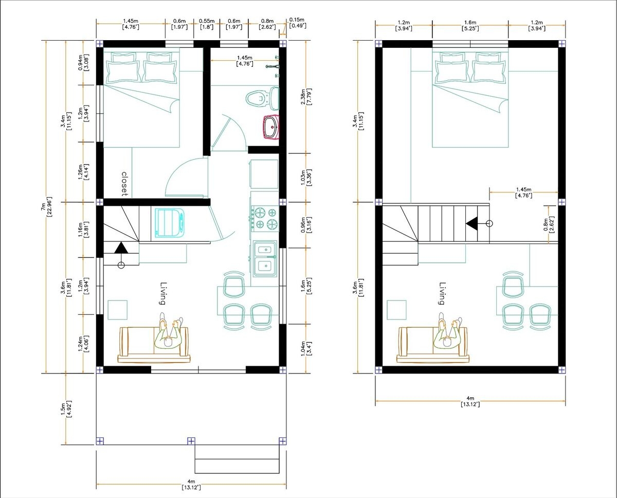 13x23 Loft House Plan 4x7 Meter 2 Beds 1 Bath Gable Roof PDF Plan A4 Hard Copy 13x23 Loft House Plan 4x7 Meter 2 Beds 1 Bath Gable Roof PDF Plan A4 Hard Copy