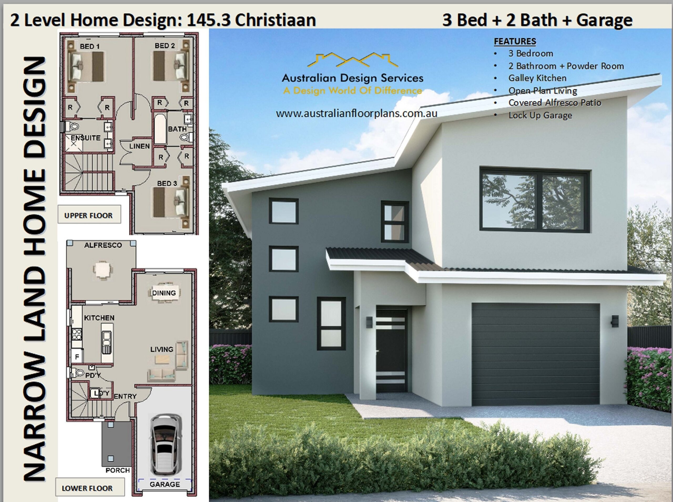 143 M2 1544 Sq Feet 3 Bedroom Narrow 2 Storey Design narrow Lot 