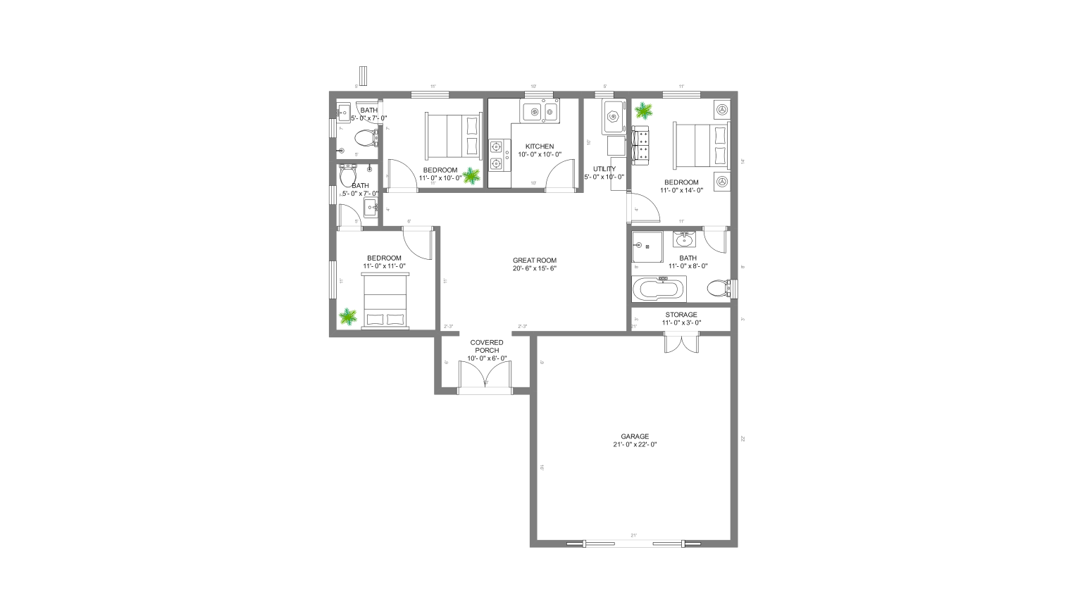 1500 Square Feet Floor Plan