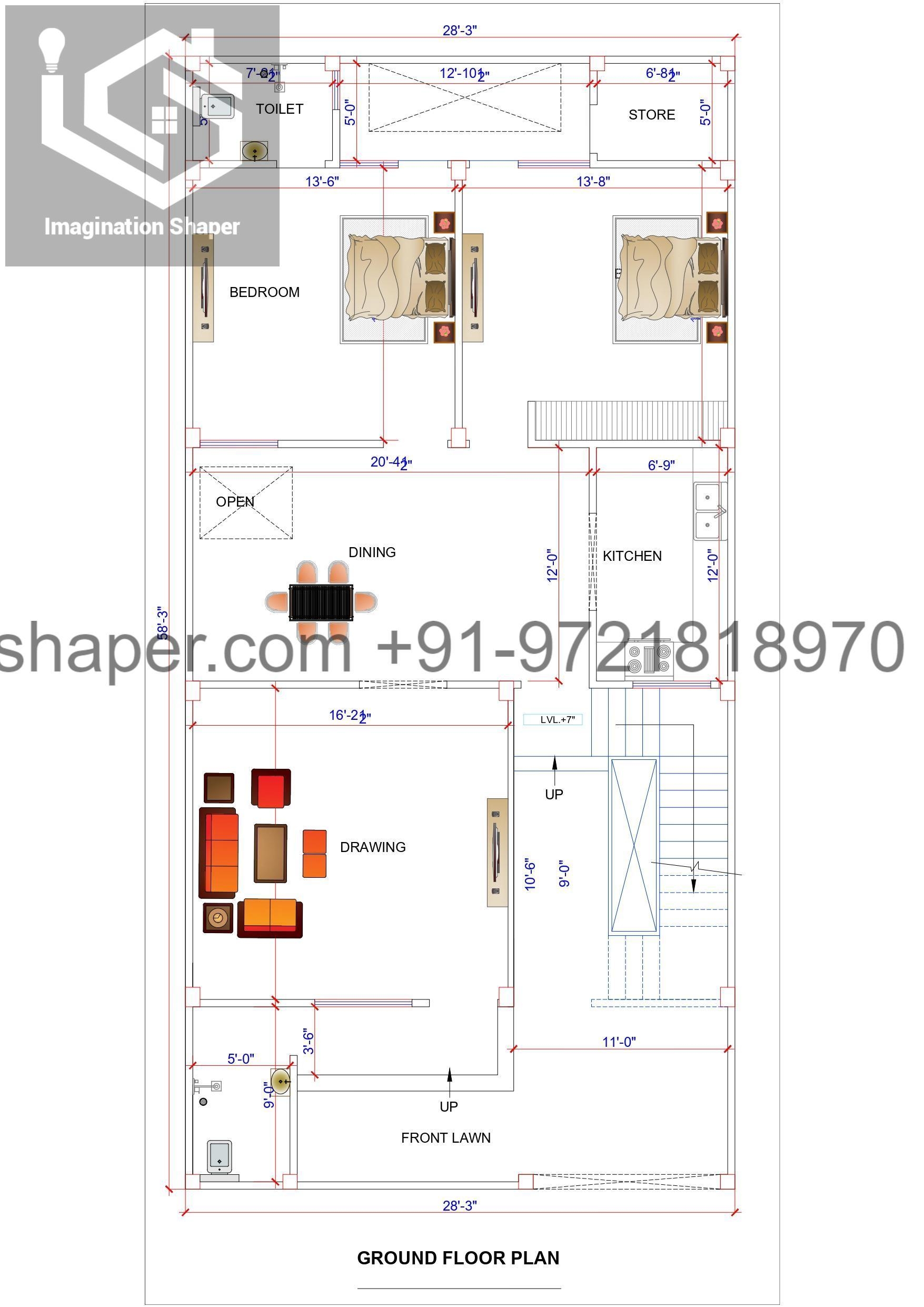 28x56 2 Bedroom House Plans