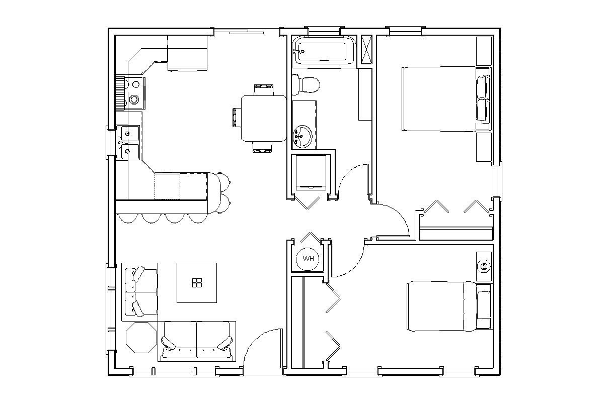 2 Bedroom 1 Bath Cottage Architectural Plans 797 SF 30 x27 Tiny 2 Bedroom 1 Bath Cottage Architectural Plans 797 SF 30 x27 Tiny