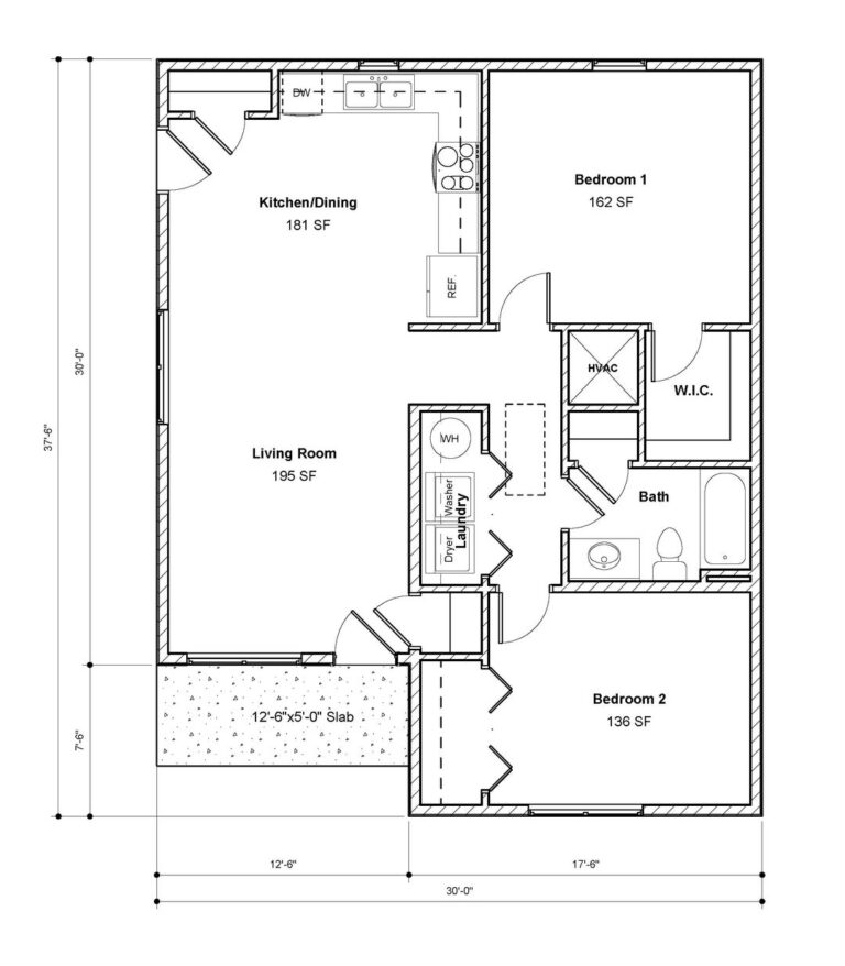 2 Bedroom 1 Bath Floor Plan House Plan 1000 Sq Ft The Wildflower House Model 00004 Etsy