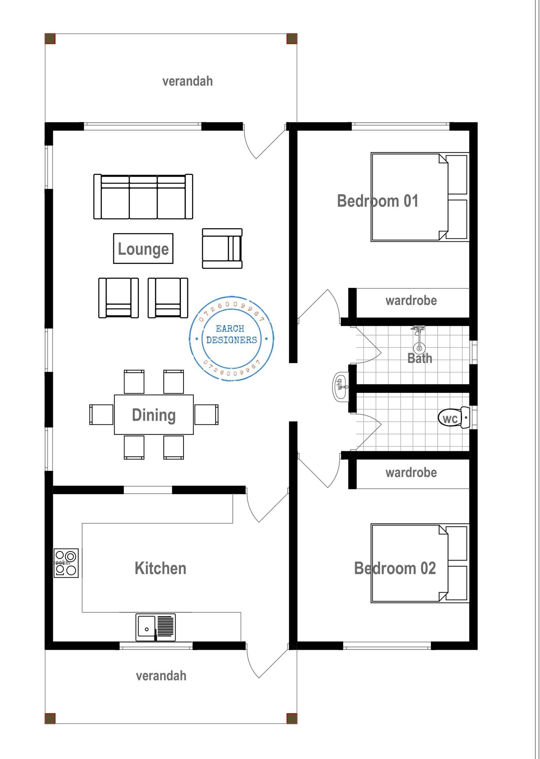 2 Bedroom Bungalow plan With Measurement 2 Bedroom Bungalow plan With Measurement