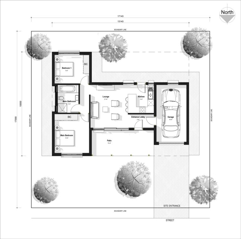 2 Bedroom House 2B 1B 1G 85A Architect Plan