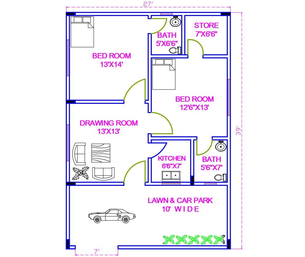 2 Bedroom House Plan Cadbull 2 Bedroom House Plan Cadbull