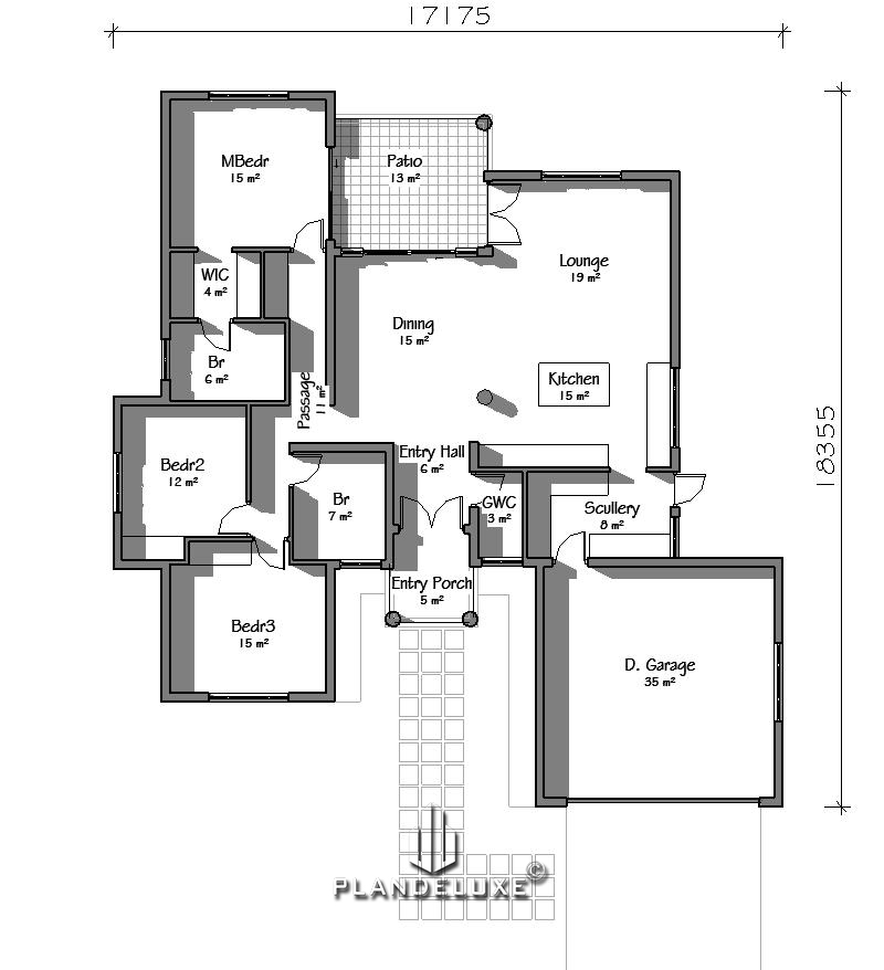 200sqm Single Story 3 Bedroom House Plan With Garage Plandeluxe