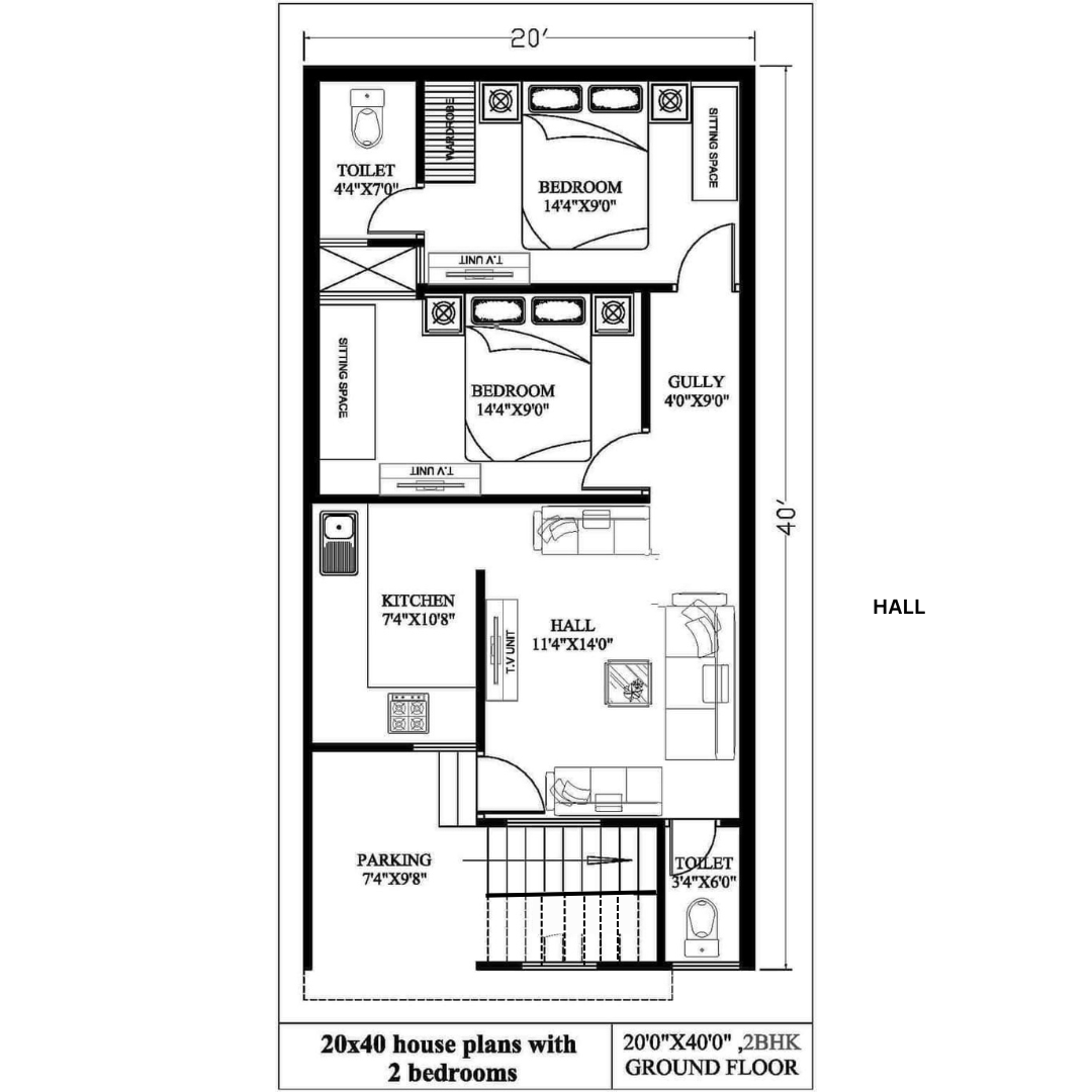 20x40 2 Bedroom House Plans 20x40 2 Bedroom House Plans
