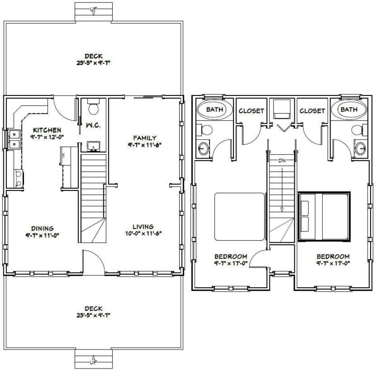 24x24 House 2 Bedroom 2 5 Bath 1 106 Sq Ft PDF Floor Plan Model 5 EBay