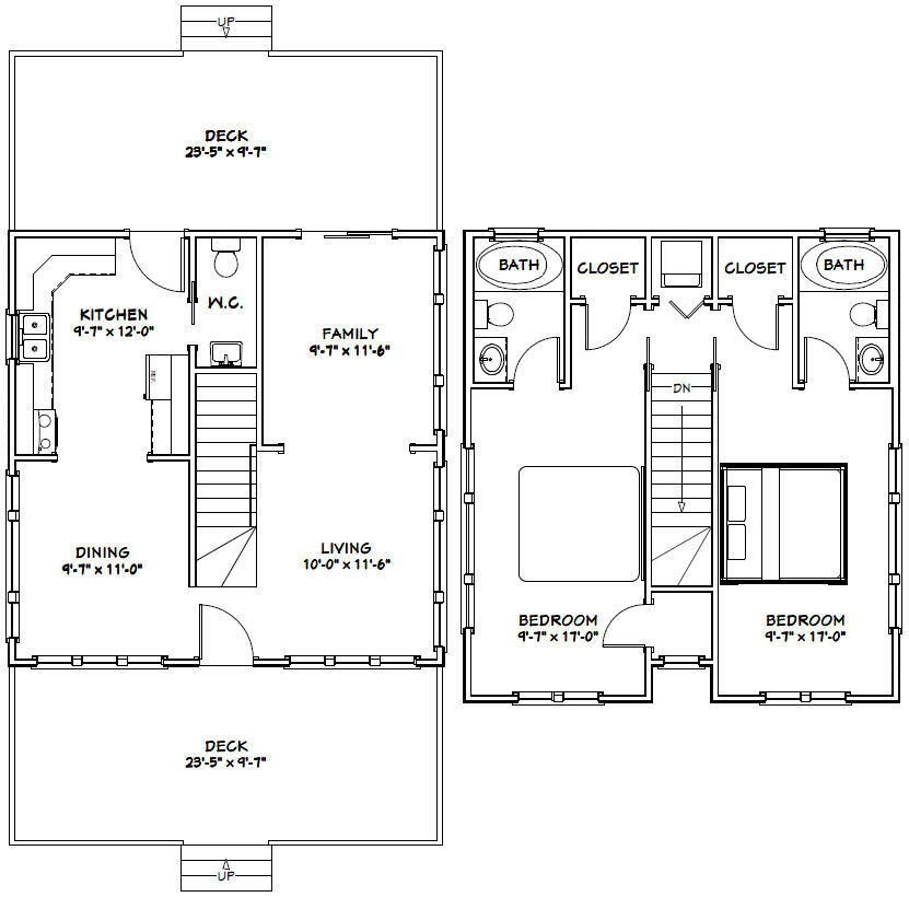 24x24 House 2 Bedroom 2 5 Bath 1 106 Sq Ft PDF Floor Plan Model 5 EBay