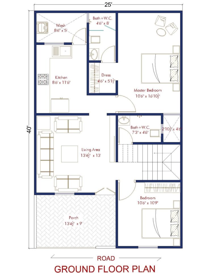 25 X 40 House Plan 2 BHK East Facing Architego
