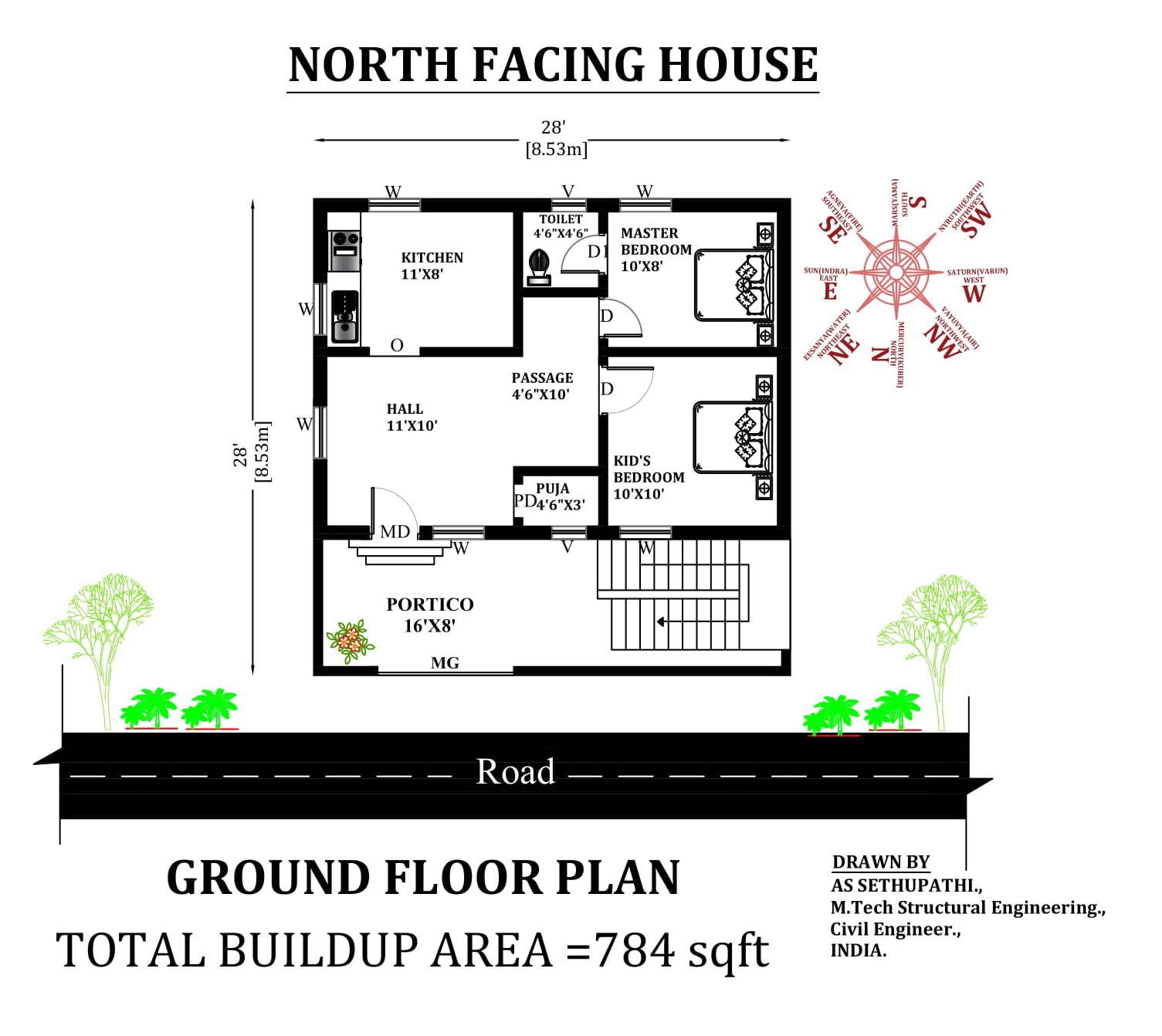 28 X28 North Facing 2bhk Vastu House Plan Download Free Autocad DWG And PDF File Cadbull