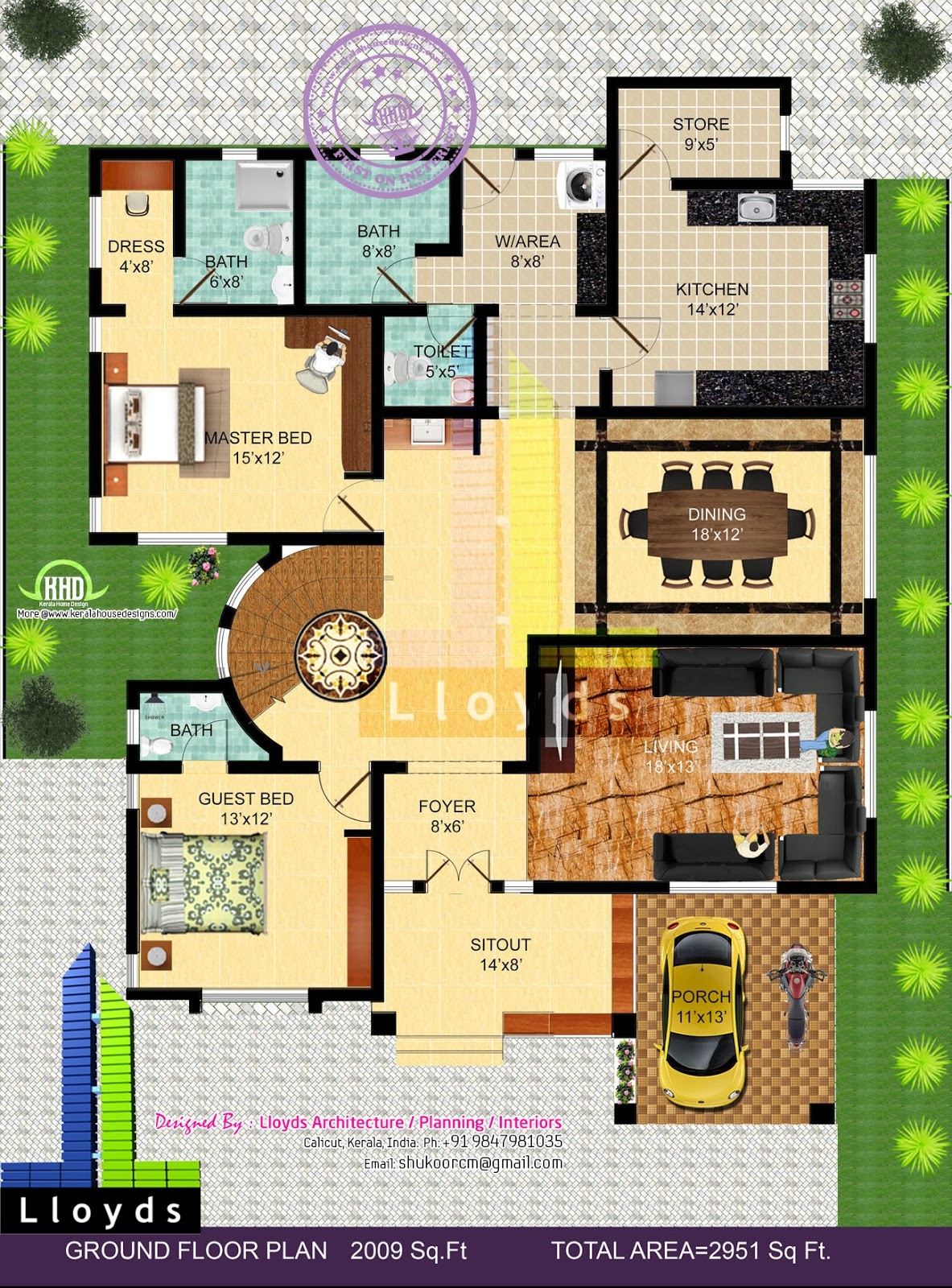 2951 Sq ft 4 Bedroom Bungalow Floor Plan And 3D View Kerala 