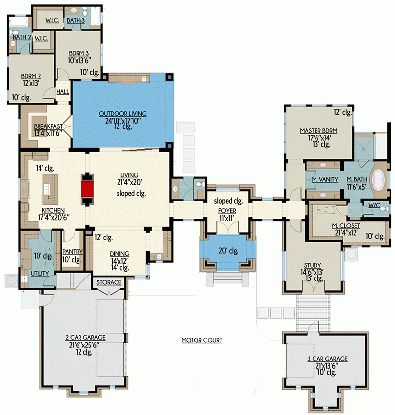3 Bed Hill Country House Plan With Two Living Wings 430003LY Architectural Designs House Plans