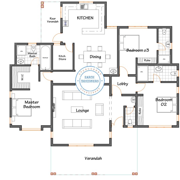 3 Bedroom Bungalow Floor Plan plan With Measurement 