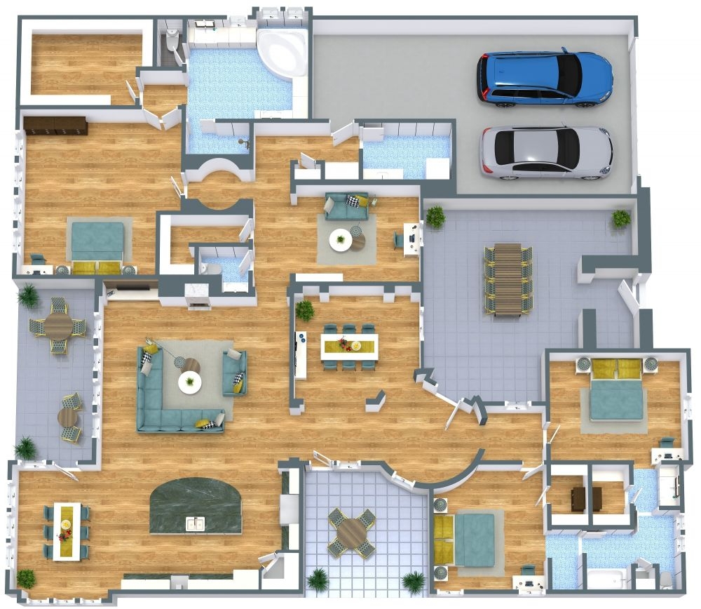 3 Bedroom Floor Plan With Several Outdoor Areas 3 Bedroom Floor Plan With Several Outdoor Areas