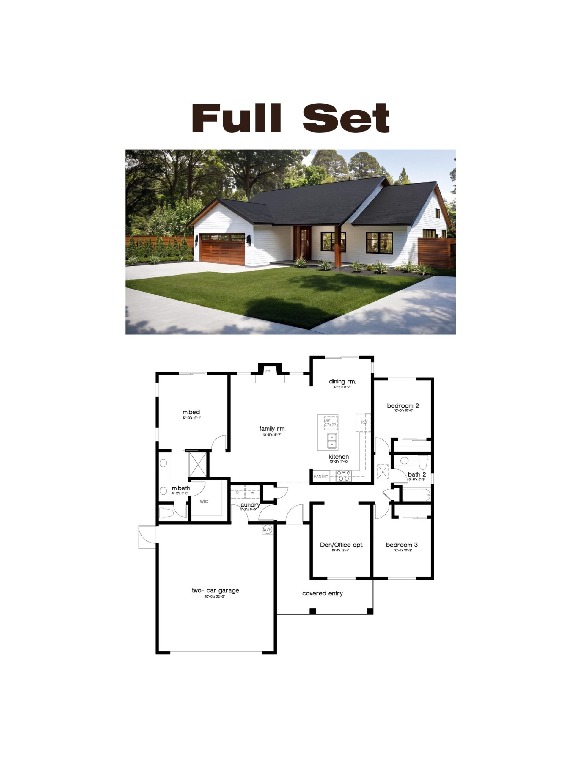 3 Bedroom House Floor Plan Etsy