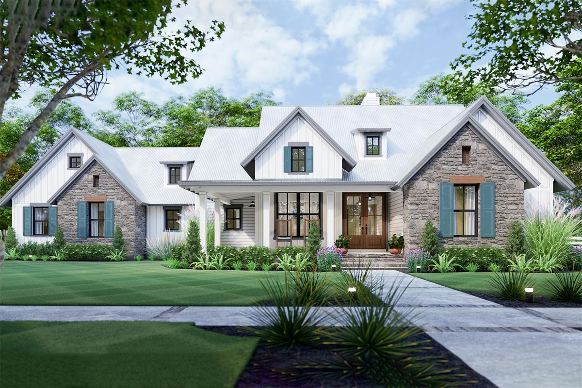 3 Bedroom New American Farmhouse Plan With L shaped Front Porch 16916WG Architectural Designs House Plans