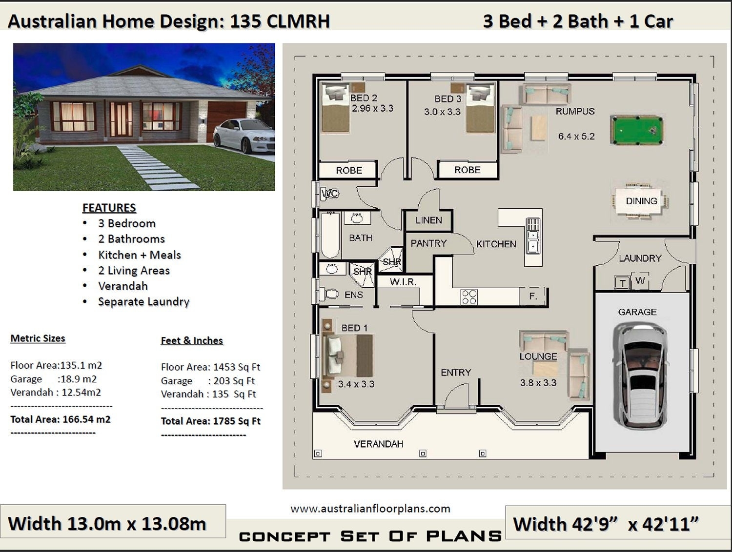 3 Bedroom Plans 166m2 1785 Sq ft 3 Bedroom House Plans 