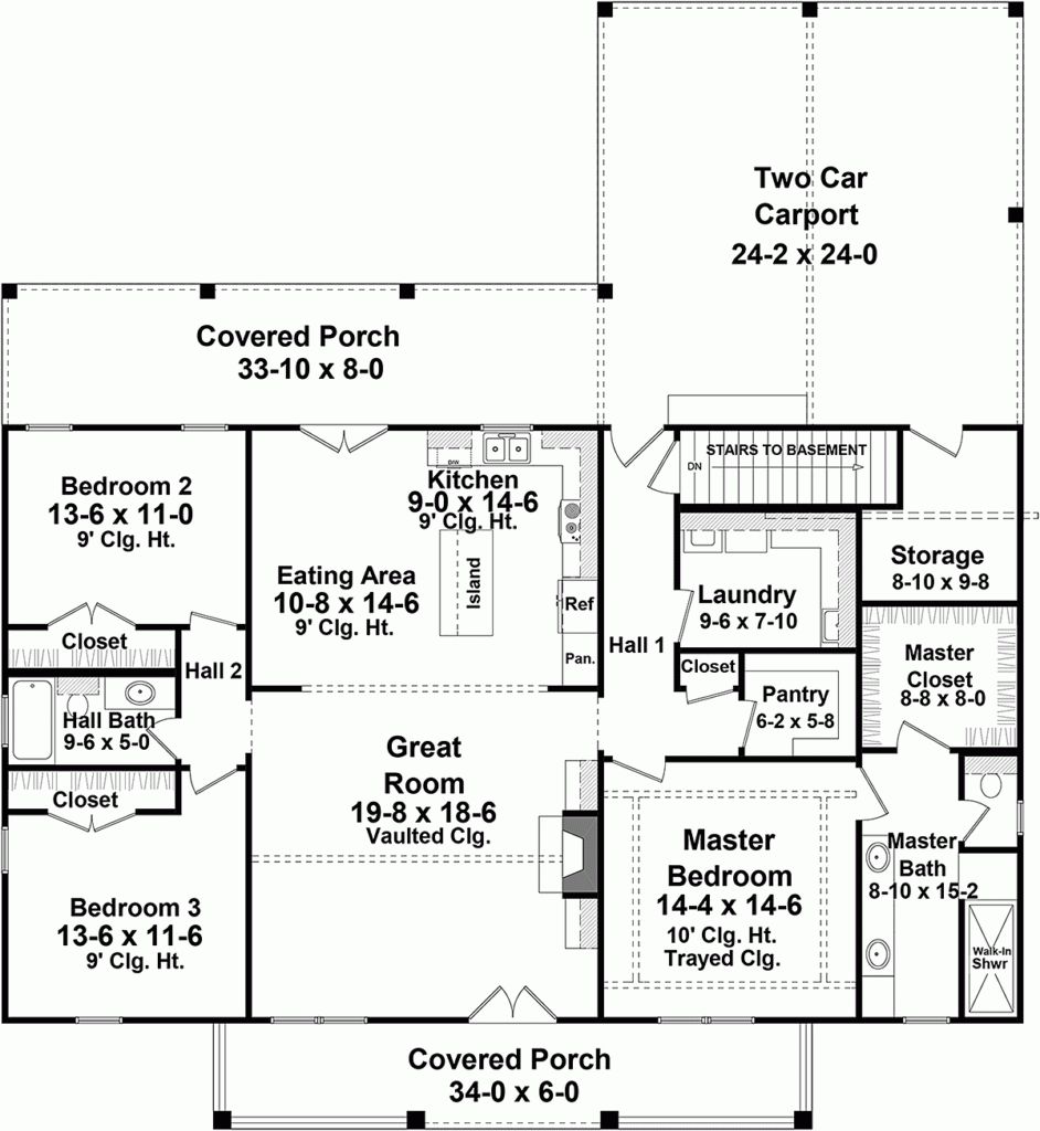 3 Bedroom Ranch Style House Plan With 1832 SQ FT And Carport 3 Bedroom Ranch Style House Plan With 1832 SQ FT And Carport
