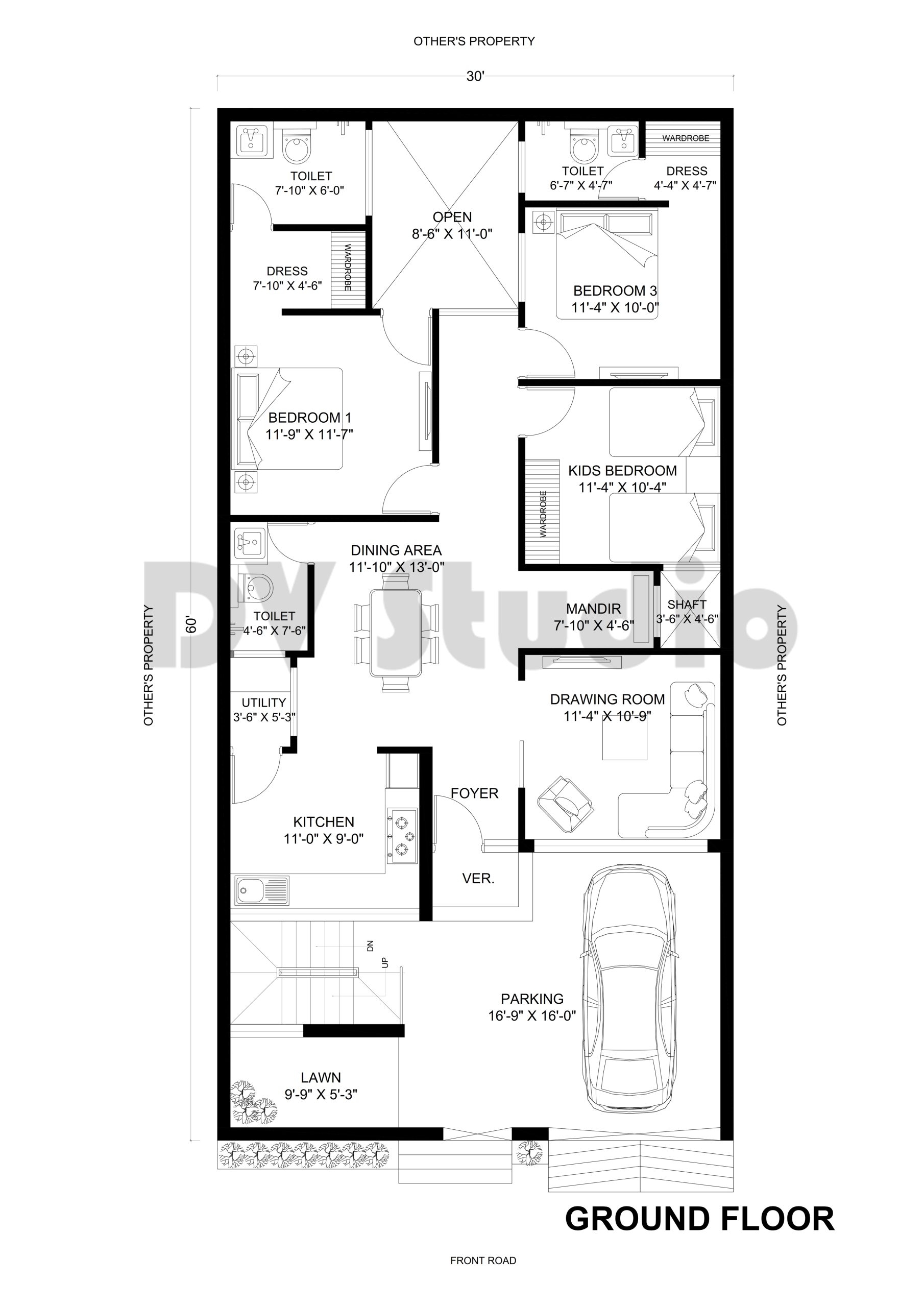 30X60 House Design Option 2 DV Studio