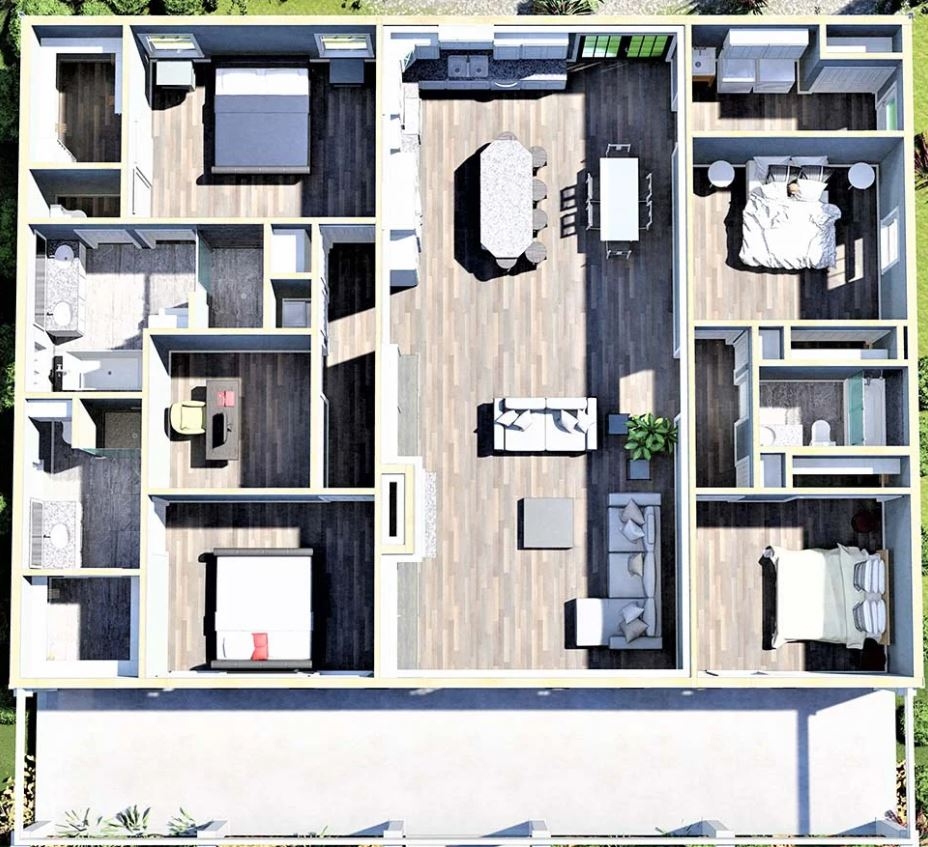 3D floor plan 4 bedroom southern style house plan 77419 familyhomeplans Family Home Plans Blog 3D floor plan 4 bedroom southern style house plan 77419 familyhomeplans Family Home Plans Blog