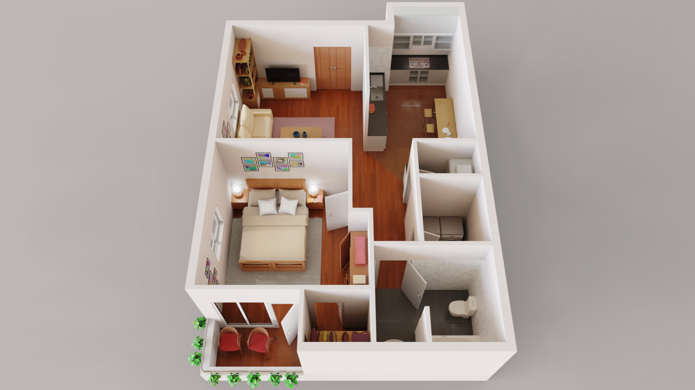3d Floor Plan One Bedroom Apartment Finished Projects 