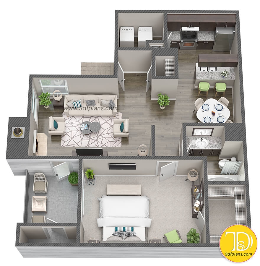 3d One Bedroom House Plans