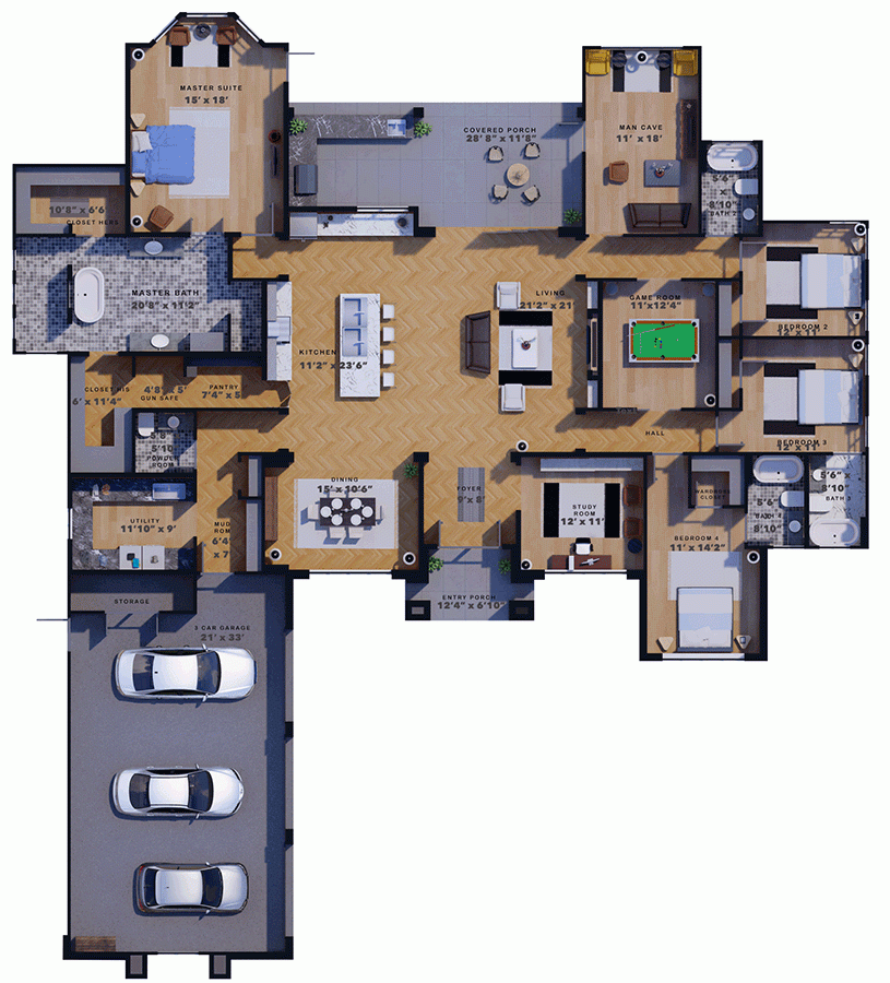 4 Bed Florida House Plan With Outdoor Living Space 3454 Sq Ft 4 Bed Florida House Plan With Outdoor Living Space 3454 Sq Ft