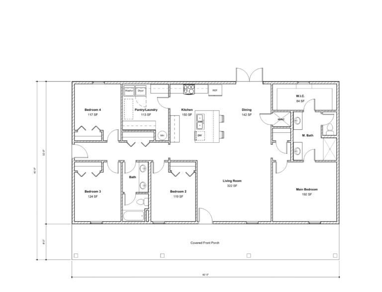 4 Bedroom 2 Bath Floor Plan House Plan 2000 Sq Ft The Moore House 4 Bedroom Large Main Suite Alternate Elevations roof Model 00002A Etsy