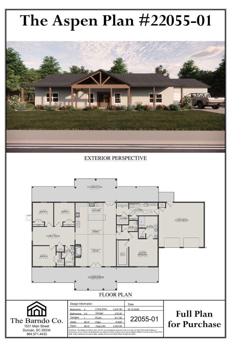 4 Bedroom Barndominium Floor Plan With Garage U0026 Covered Porch