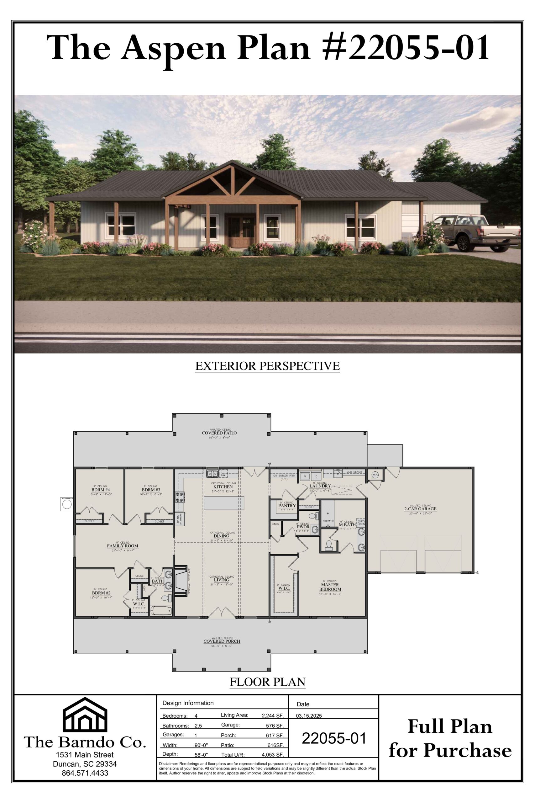 4 Bedroom Barndominium Floor Plan With Garage U0026 Covered Porch