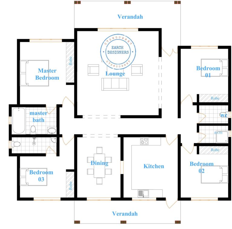 4 Bedroom Bungalow plan With Measurement 