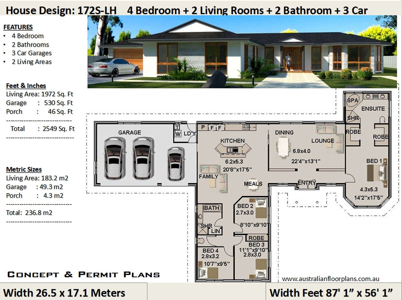 4 Bedroom House Plan 2549 Sq Feet Or 236 M2 4 Bed Home Design 