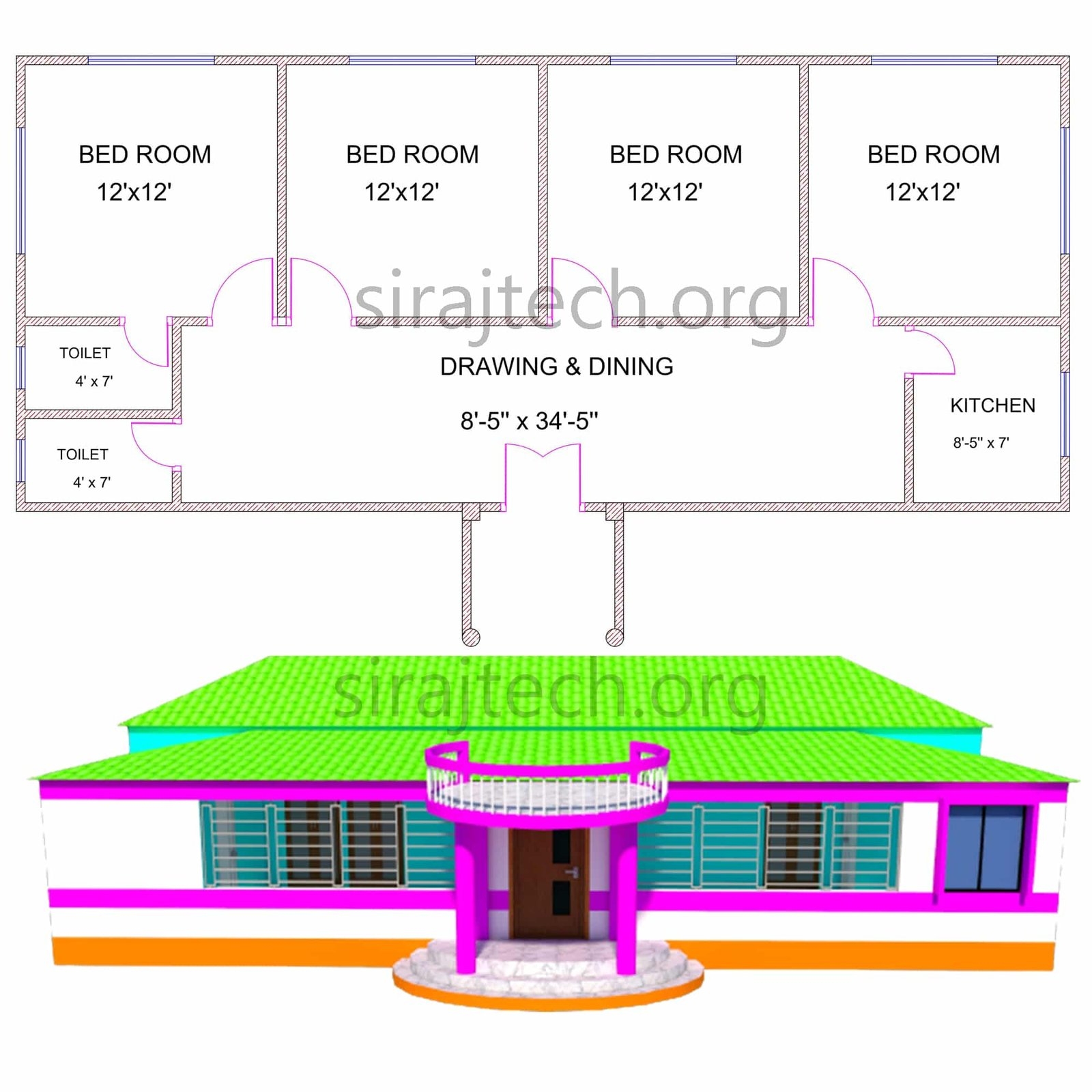 4 Bedroom Simple House Plans SIRAJ TECH