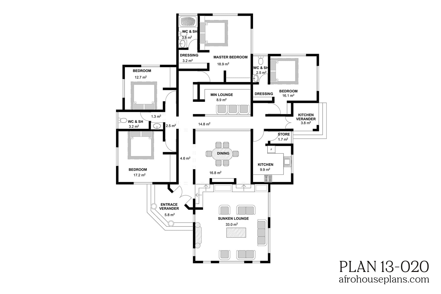 4 Bedrooms Single Story House Plan AfroHousePlans 4 Bedrooms Single Story House Plan AfroHousePlans