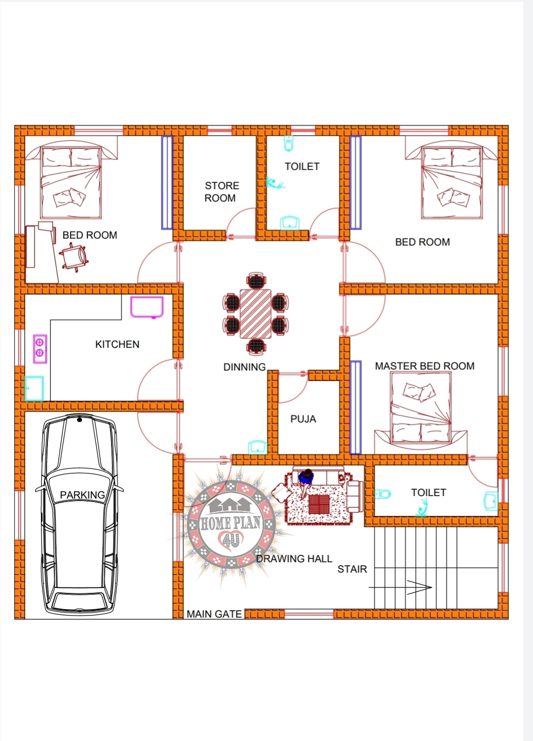 40 X 40 HOUSE PLAN II 40 X 40 FEET HOUSE PLAN II 3BHK II PLAN 102