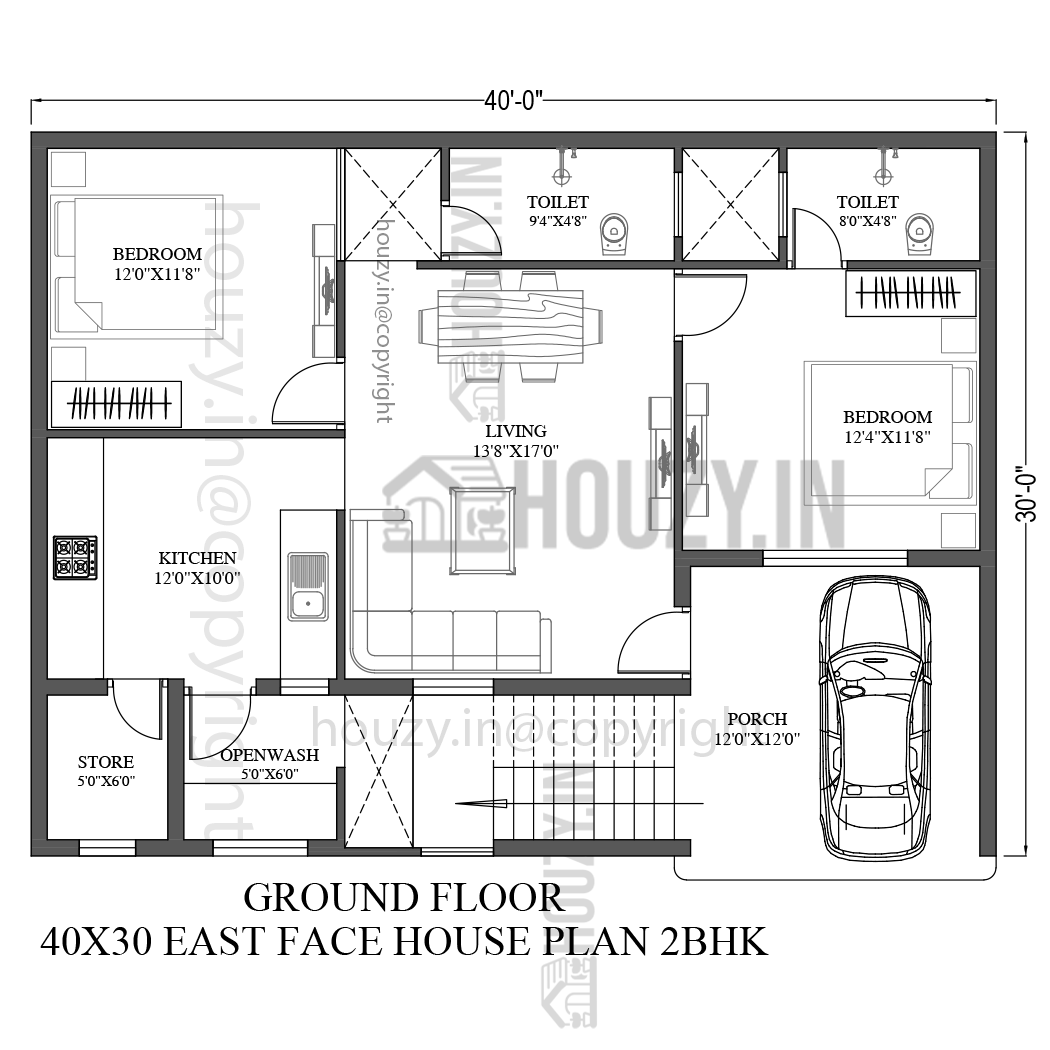 40x30 House Plan East Facing 2BHK Ground U0026 First Floor Plan HOUZY IN