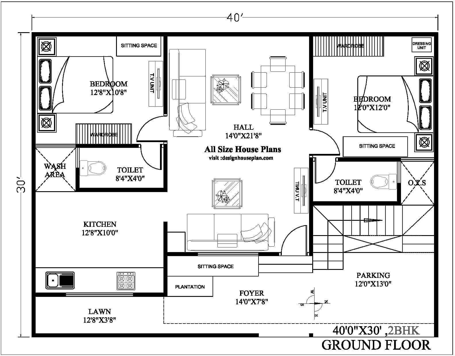 40x30 House Plan East Facing 40x30 House Plans 2bhk House Plan
