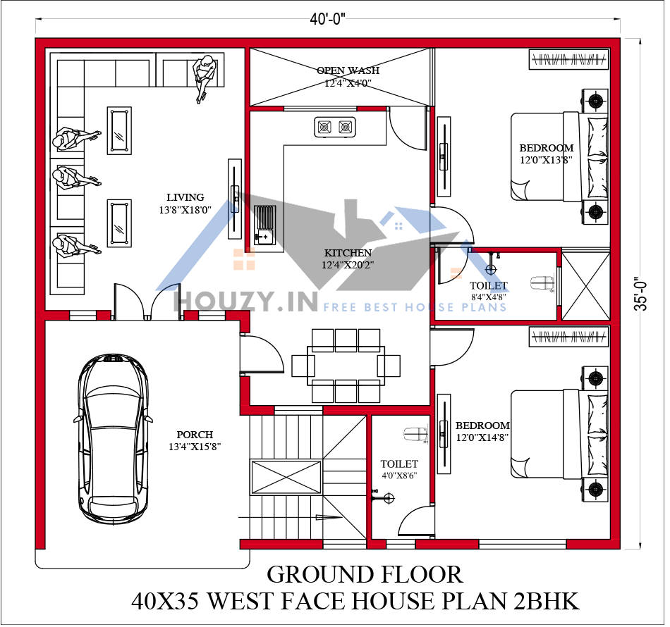 40x35 House Plans 3BHK 40 35 House Plan 3d HOUZY IN 40x35 House Plans 3BHK 40 35 House Plan 3d HOUZY IN